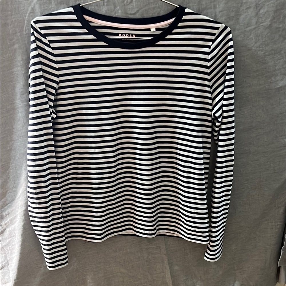 Boden Navy Blue and White Striped Long Sleeve Tee